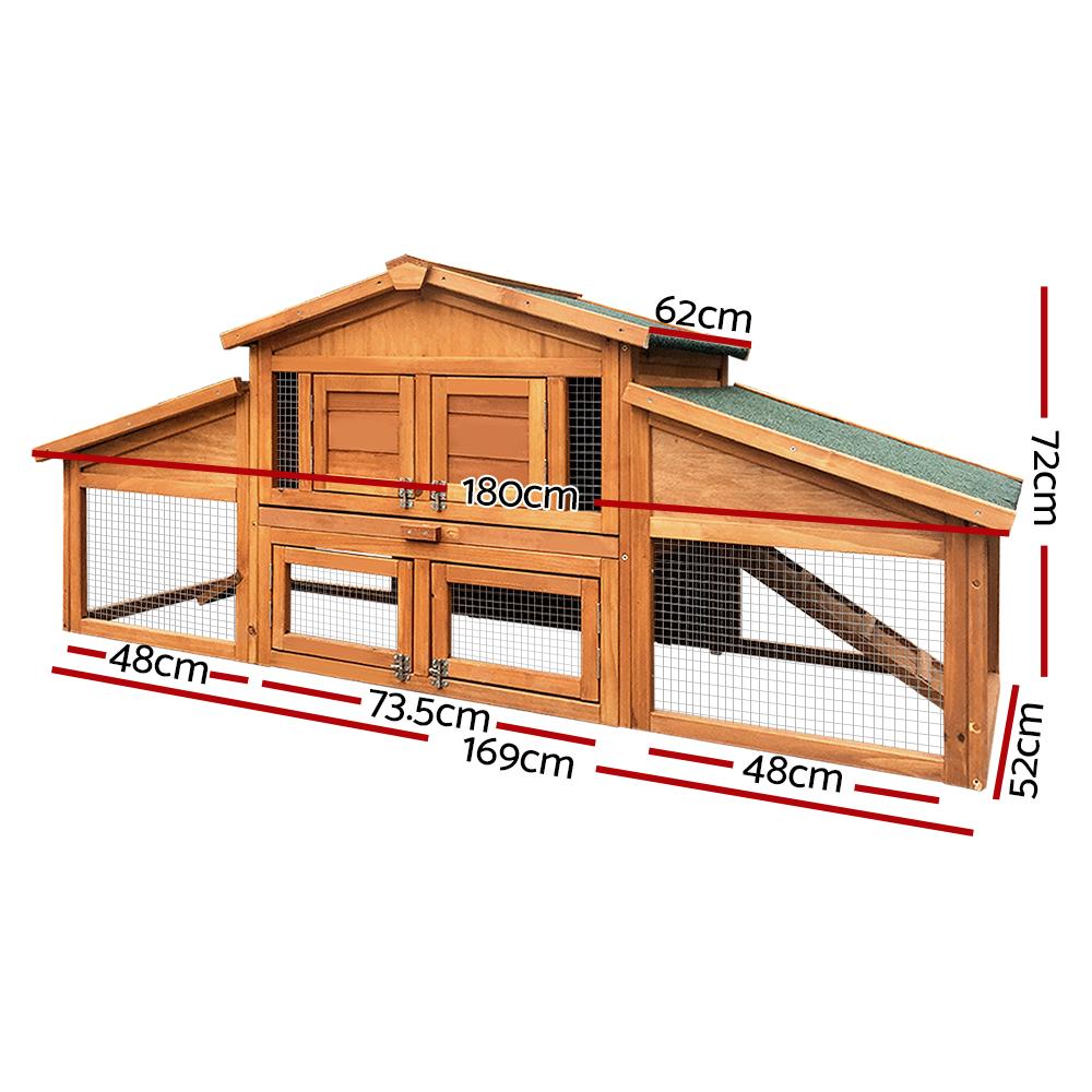 i.Pet Rabbit Hutch Chicken Coop Wooden Pet Hutch 169cm x 52cm x 72cm