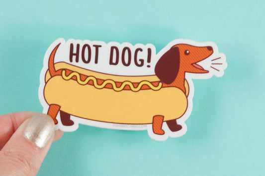 Dachshund Vinyl Sticker Pun "Hot Dog!"