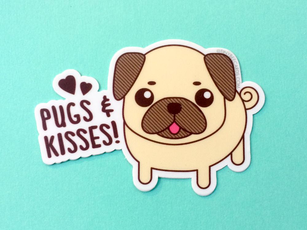 Pug Vinyl Sticker "Pugs & Kisses"