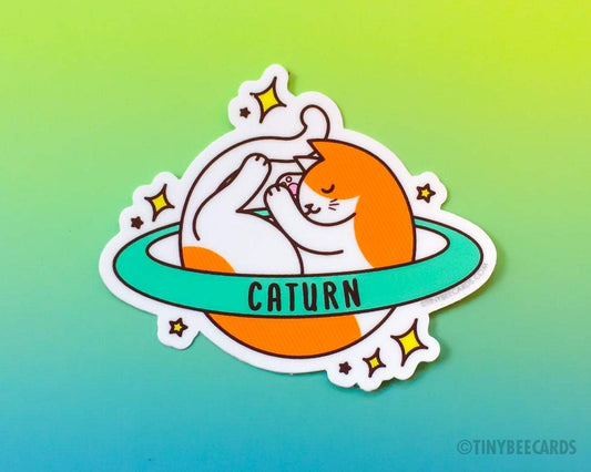 Cute Cosmic Cat Vinyl Sticker "Caturn"